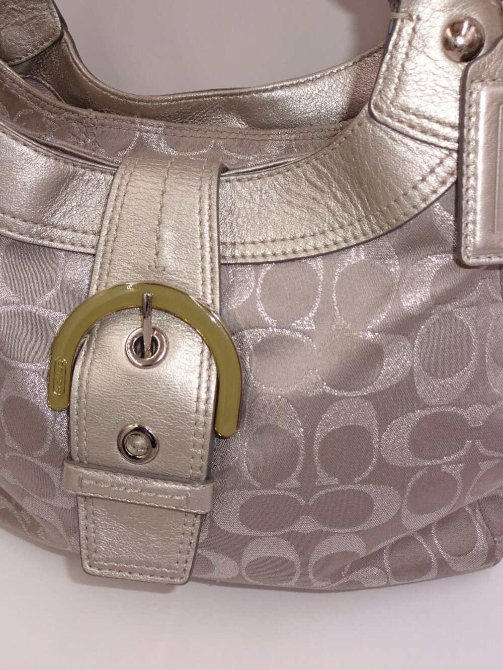 Coach Soho Metallic Silver Signature Jacquard Hobo Shoulder Bag Purse F18911 - Picture 6 of 16